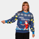 Blue Couple's Christmas Jumper with Santa playing Padel womens