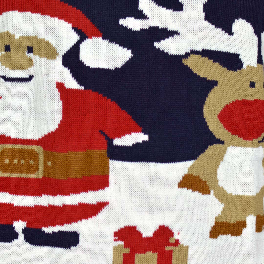 Blue Couple's Christmas Jumper with Santa and Rudolph detail