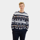 Mens Blue Couple's Christmas Jumper with Snowmen and Trees