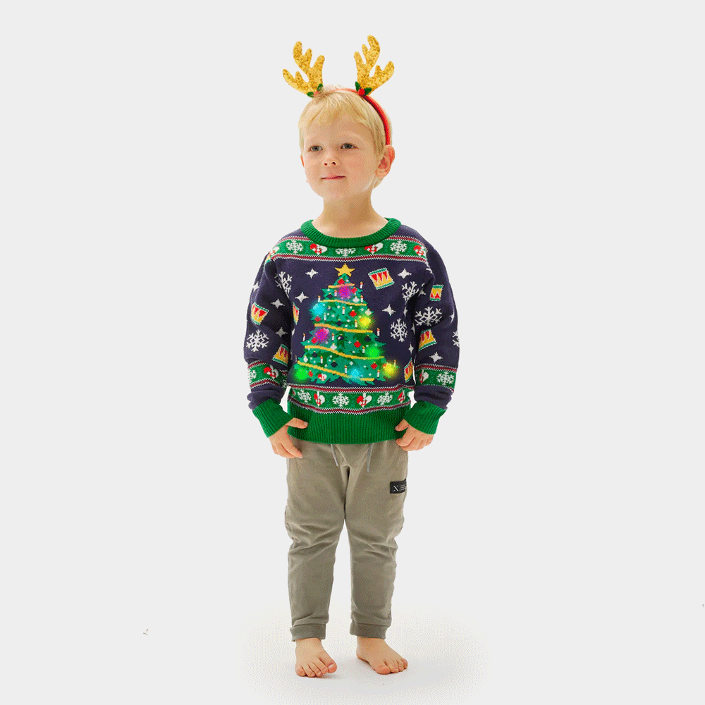 Blue LED light-up Boys Christmas Jumper Christmas Tree
