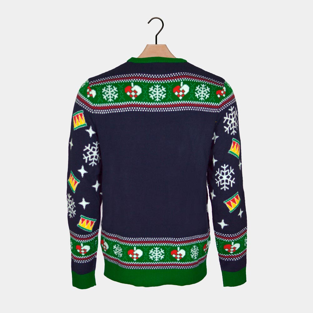 Blue LED light-up Couples Christmas Jumper with Christmas Tree
