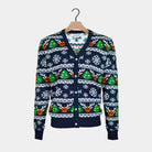 Blue Men's Cardigan Christmas Jumper with Reindeers and Trees