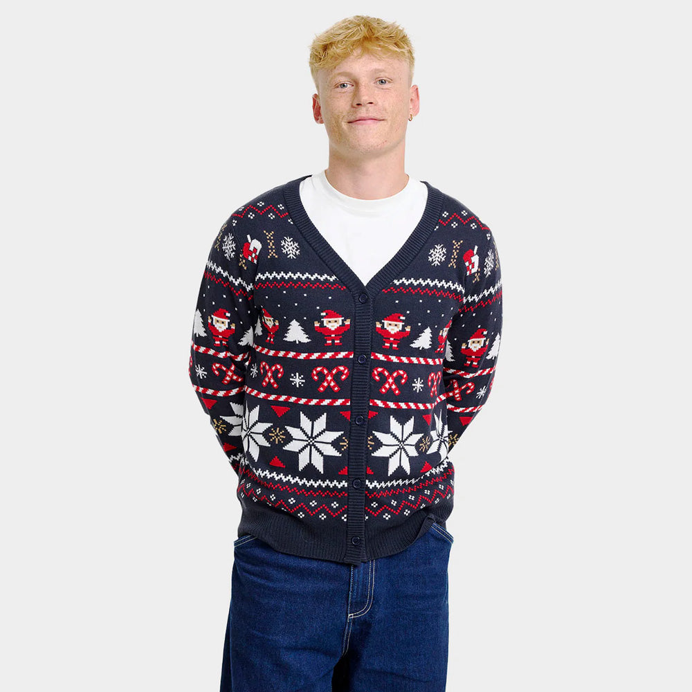 Blue Mens Christmas Jumper with Polar Stars Cardigan 
