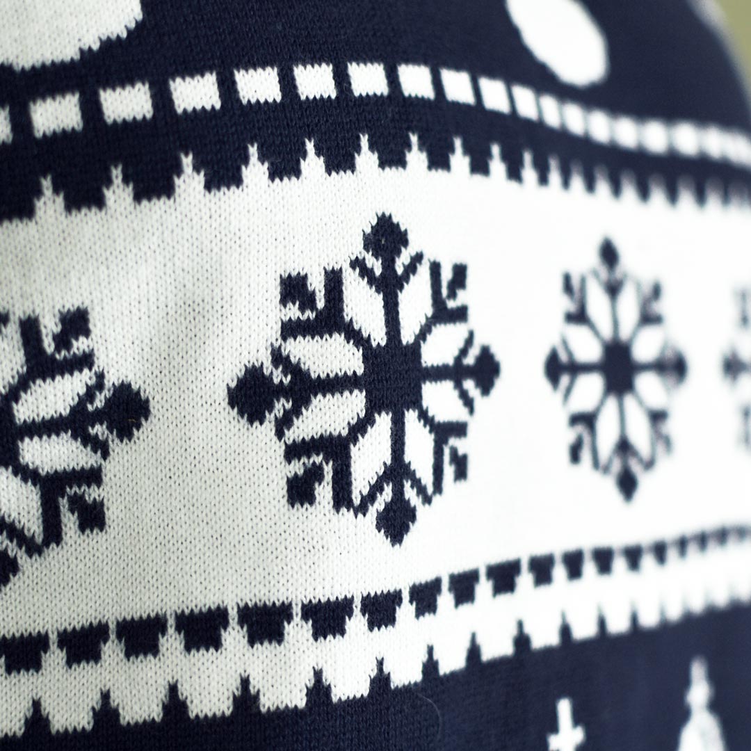 Blue Men's Christmas Jumper with Reindeers and Snow detail