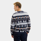 Blue Couple's Mens Christmas Jumper with Snowmen and Trees