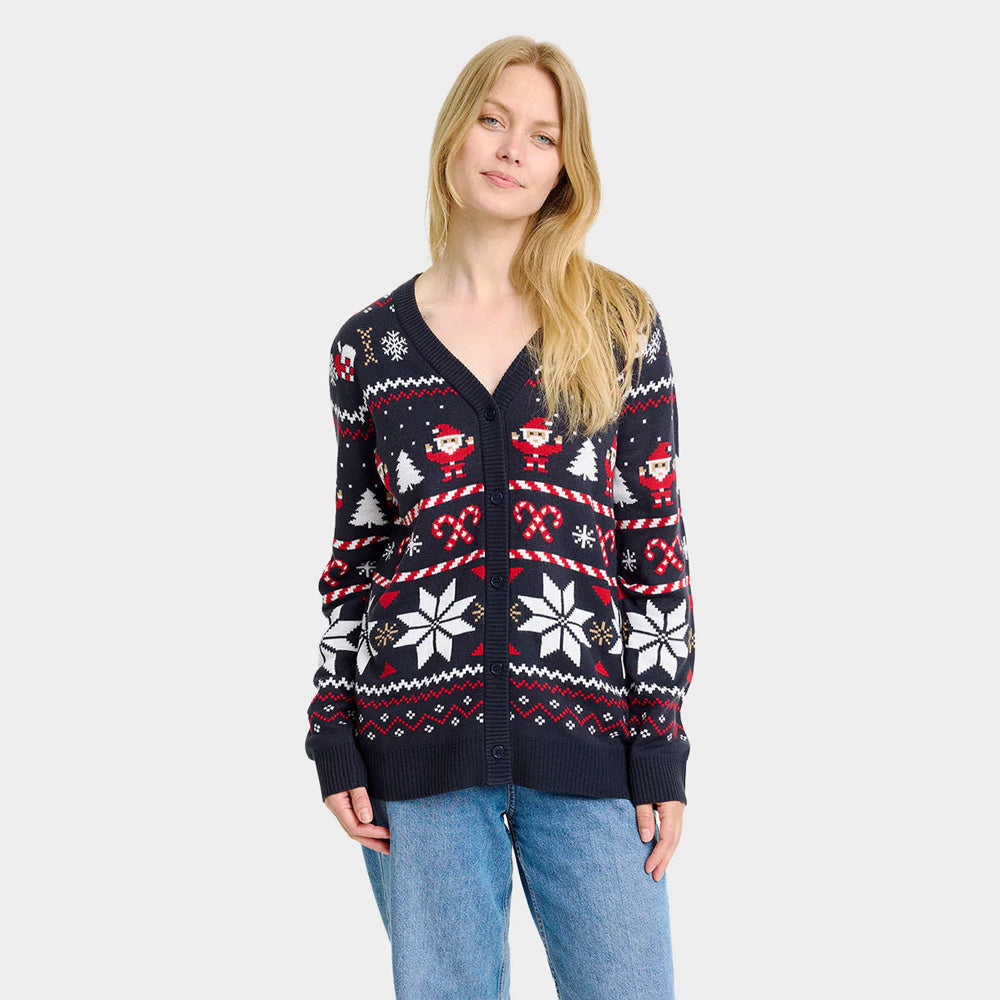 Blue Womens Christmas Cardigan with Polar Stars
