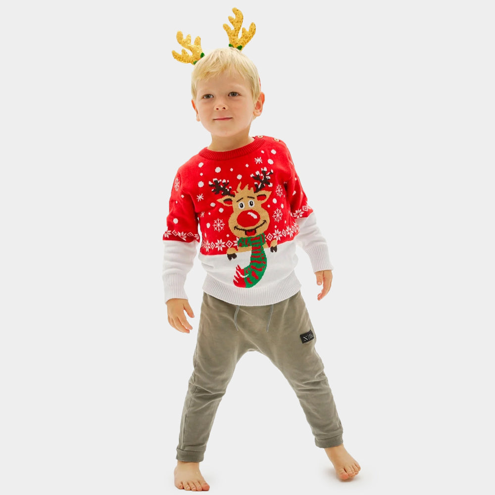 Boys Christmas Jumper with Reindeer with Scarf