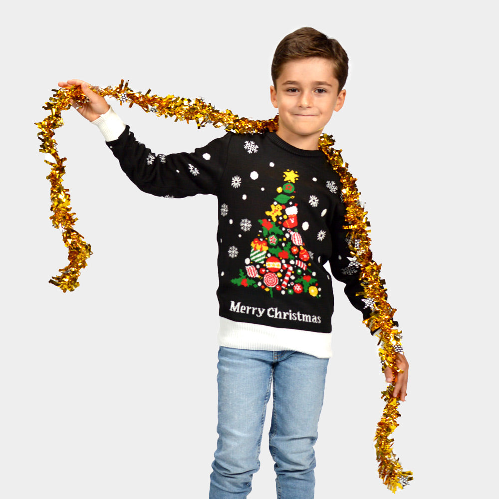 Boys and Girls Black Christmas Jumper Merry Christmas