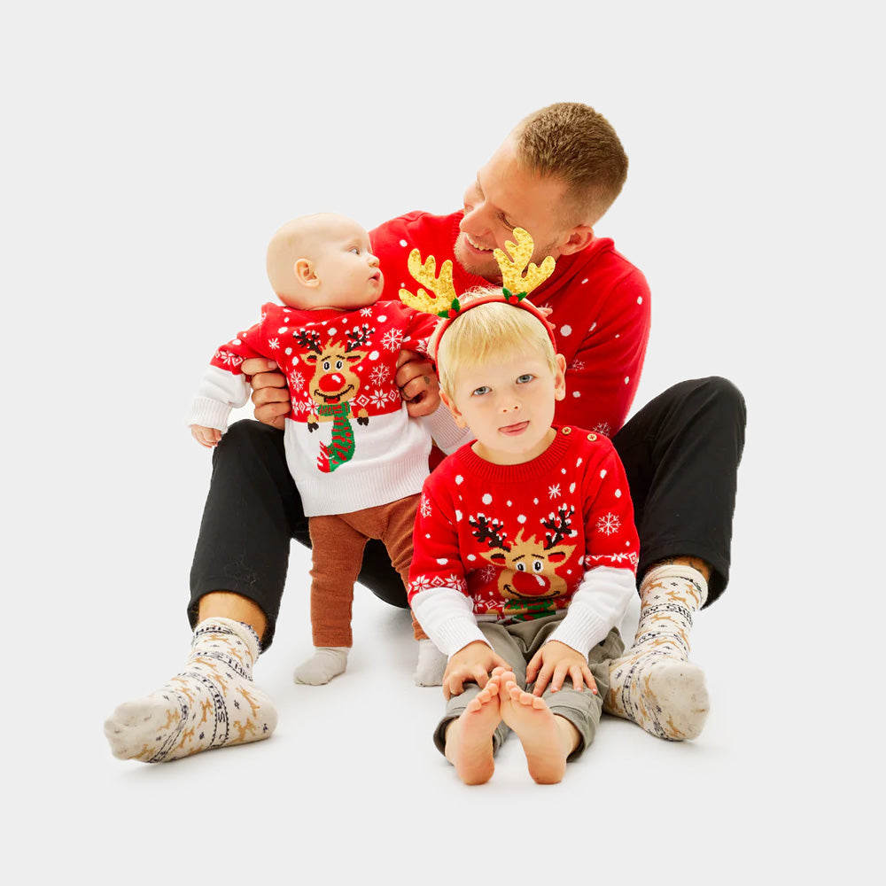 Boys and Girls Christmas Jumper with Reindeer with Scarf Family