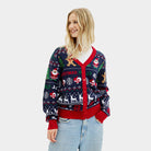 Blue and Red Cardigan Christmas Jumper Womens