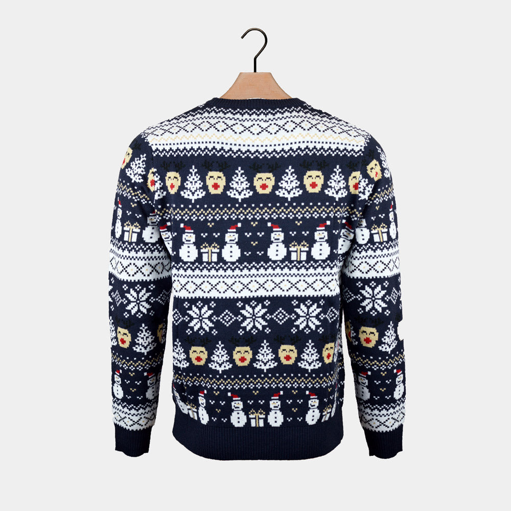 Couples Christmas Blue Jumper with Snowmen and Trees
