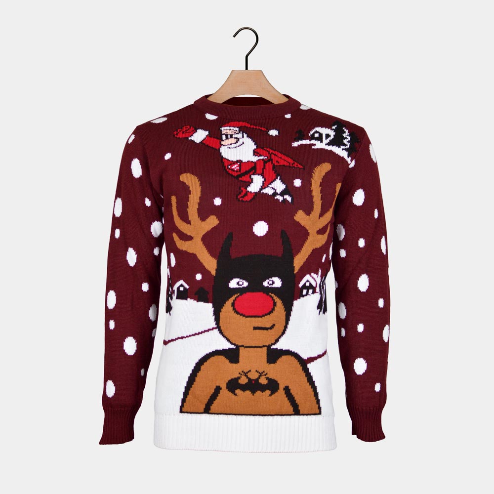 Men's Christmas Jumper Batman Rudolph Superman Santa