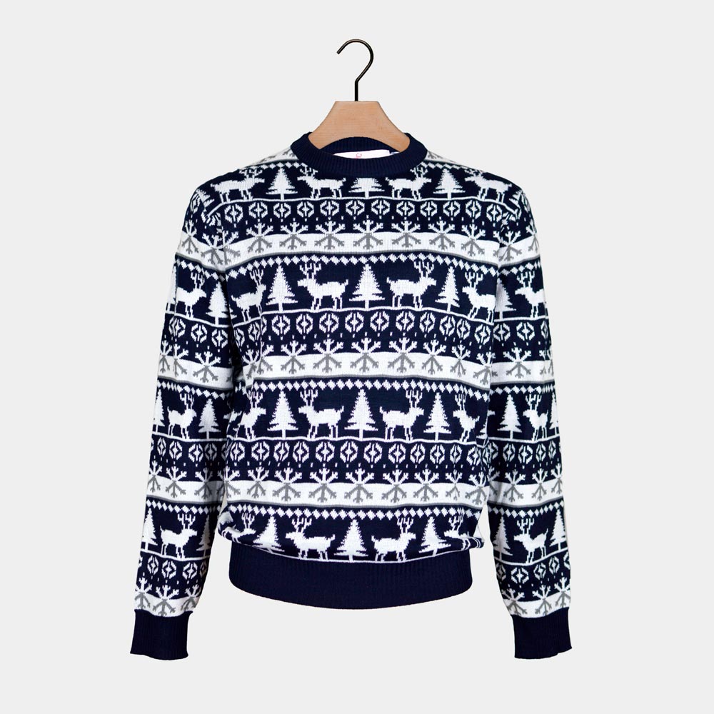 Christmas Jumper with Reindeers and Trees Strips Couples