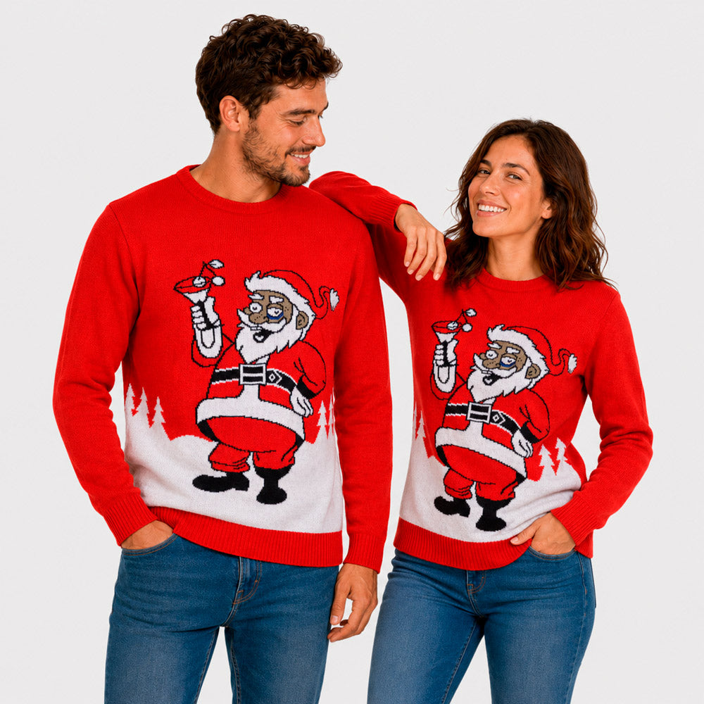 Christmas Jumper with Santa drinking a Martini Couple
