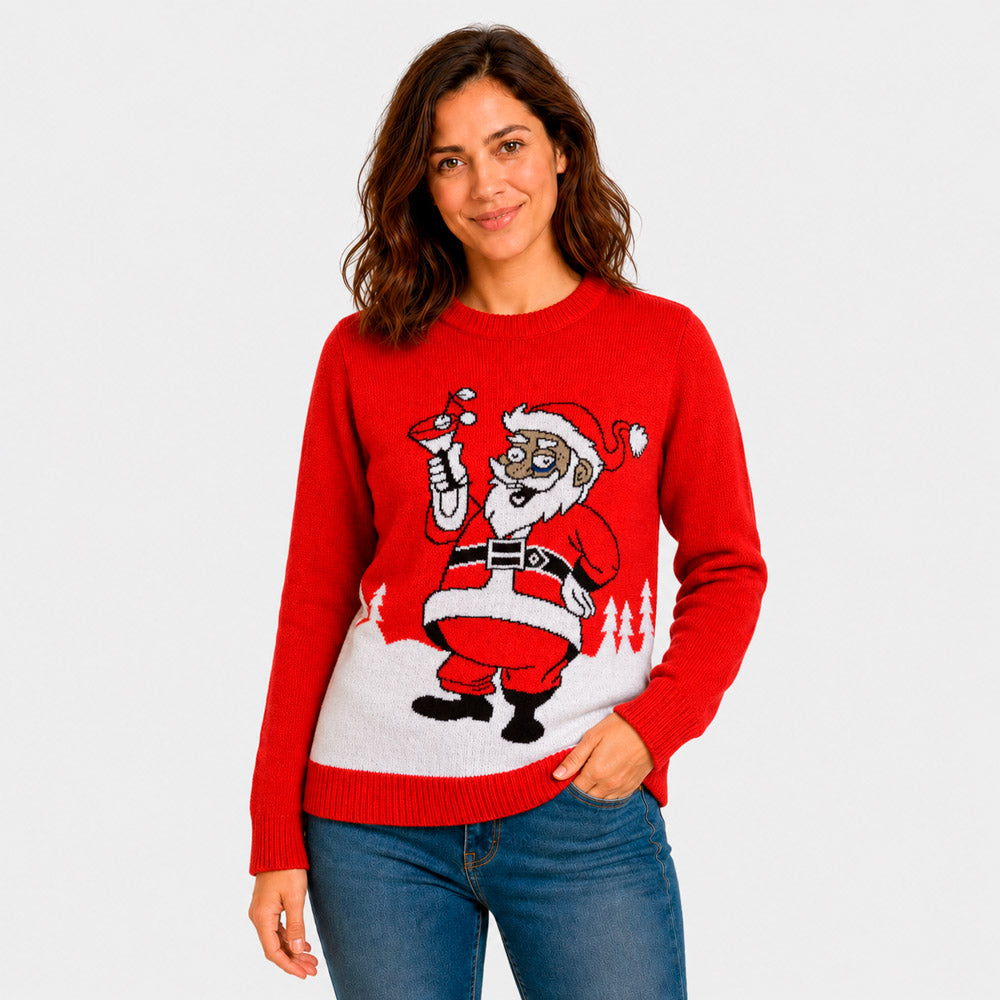 Christmas Jumper with Santa drinking a Martini Women
