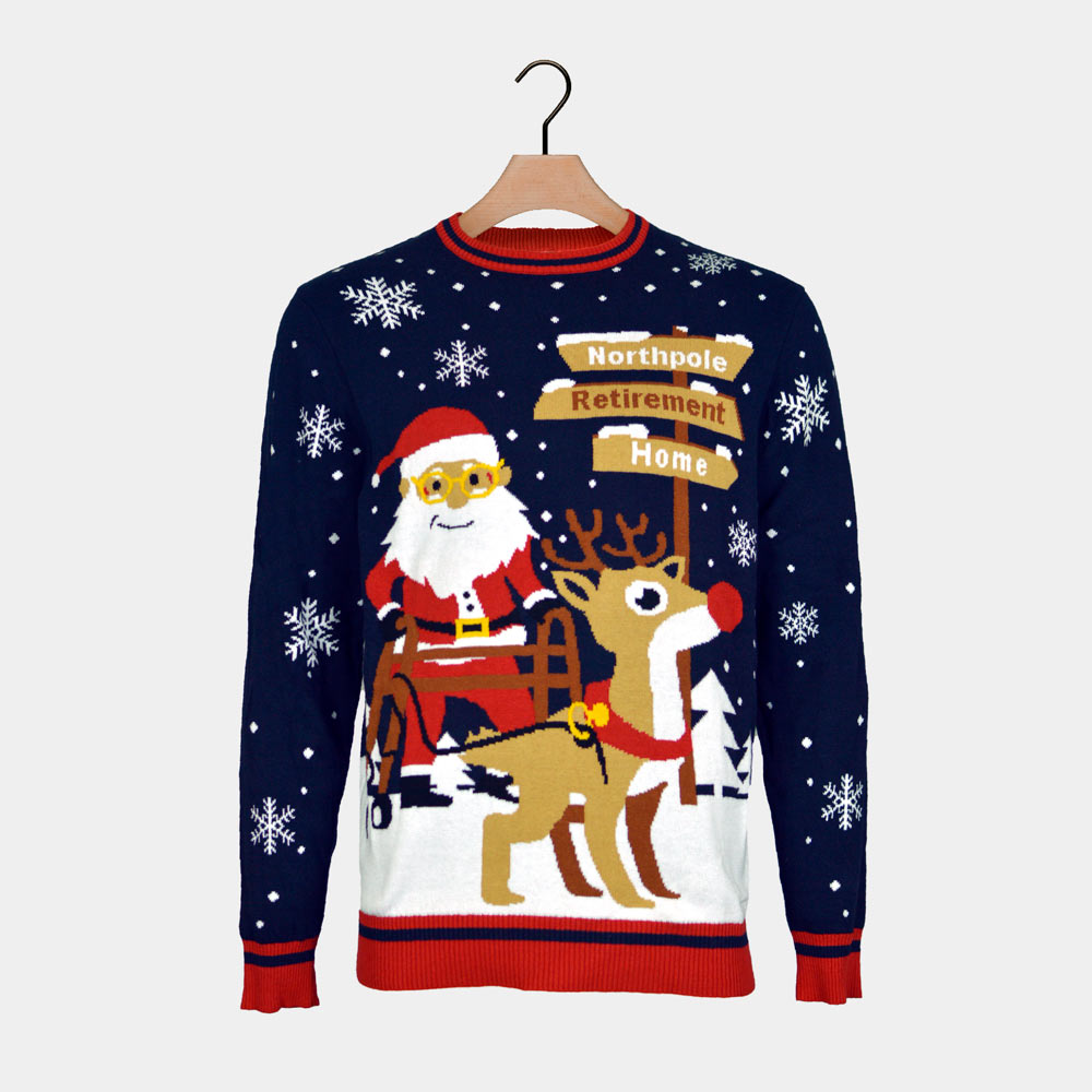 Mens Christmas Jumper Santa Walker on the way to Retirement