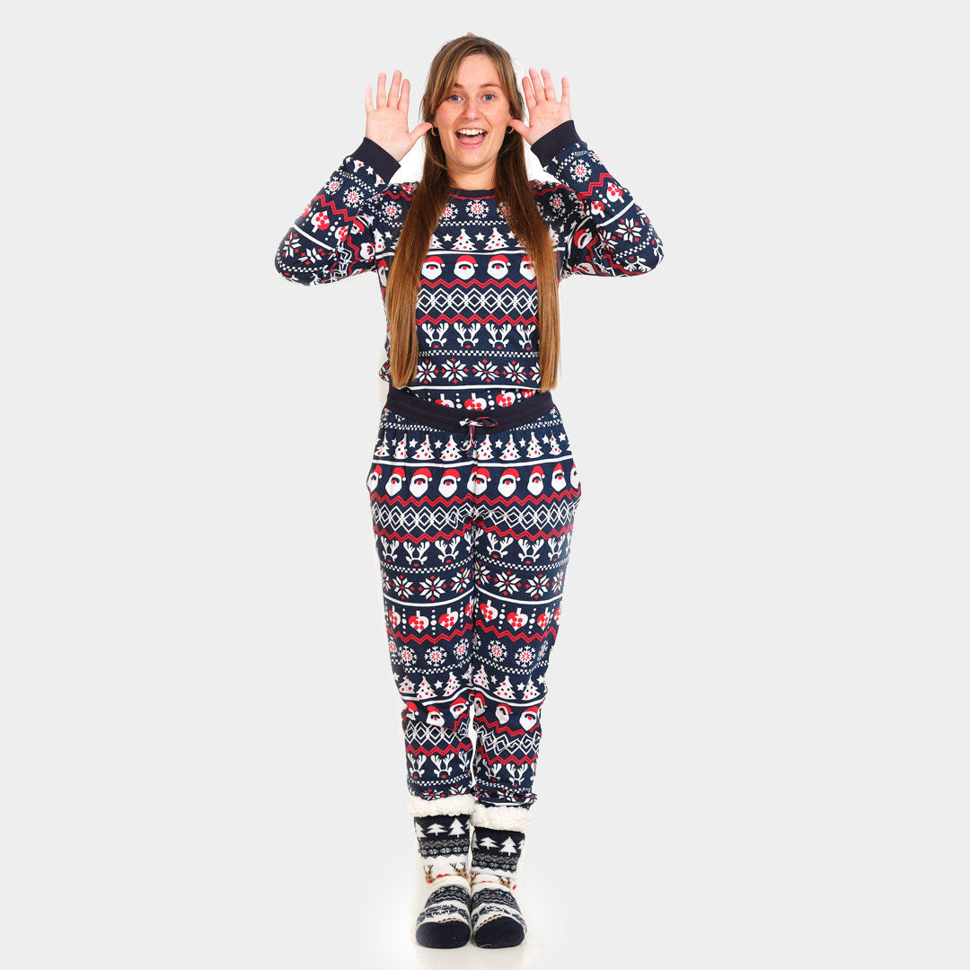 Christmas Pyjama for Women with Santa, Reindeers and Hearts