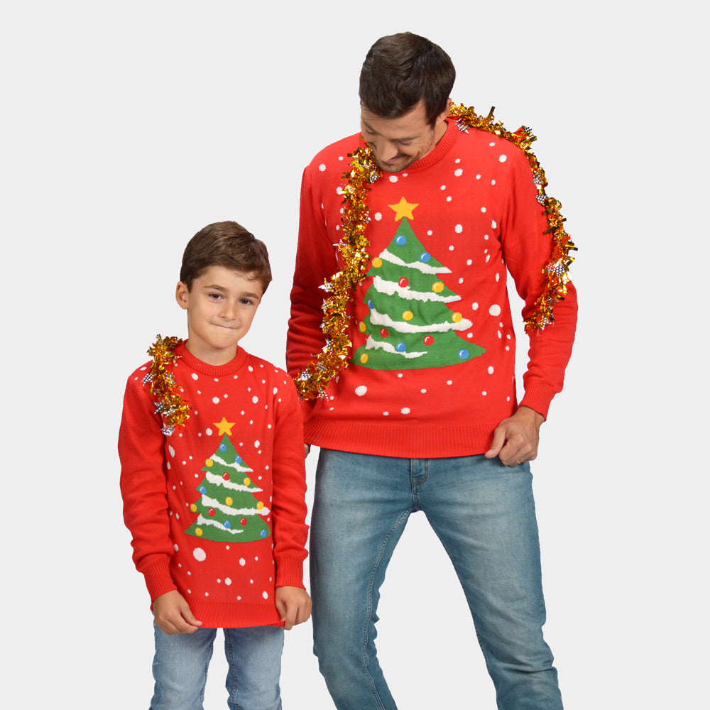 mens and chrildrens Christmas Tree Family Red Christmas Jumper