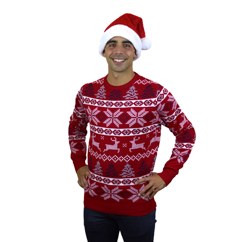 Classic Red Christmas Jumper with Polar Stars Mens