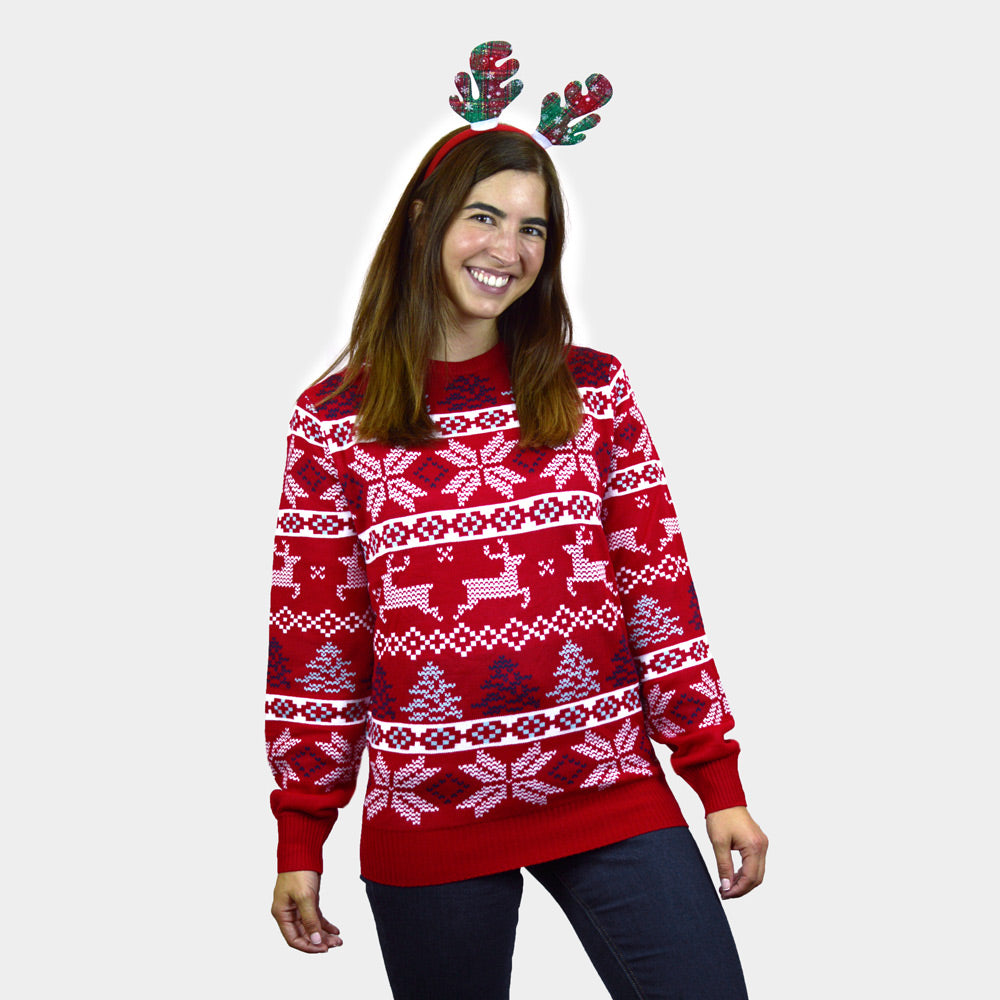 Classic Red Christmas Jumper with Polar Stars Womens