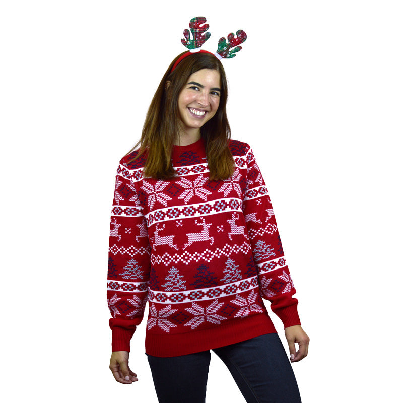 Classic Red Christmas Jumper with Polar Stars Womens