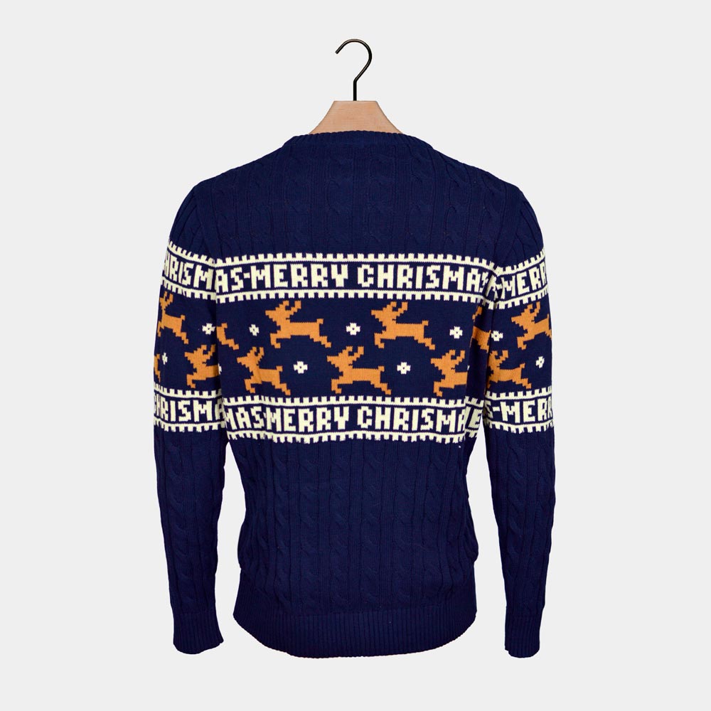 Reindeers Classy Blue Organic Cotton Men's Christmas Jumper 