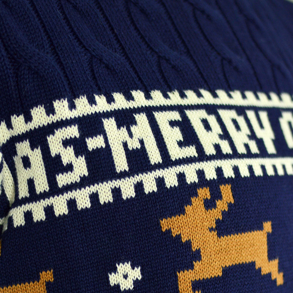 Classy Blue Organic Cotton Couple's Christmas Jumper with Reindeers detail