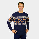 Classy Blue Organic Cotton Couple's Christmas Jumper with Reindeers mens