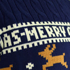 Classy Blue Organic Cotton Men's Christmas Jumper with Reindeers detail