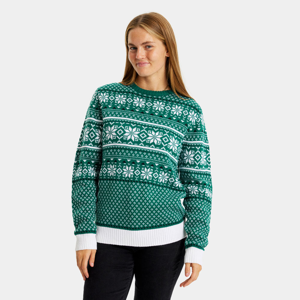 Classy Green and White Couple's Christmas Jumper womens