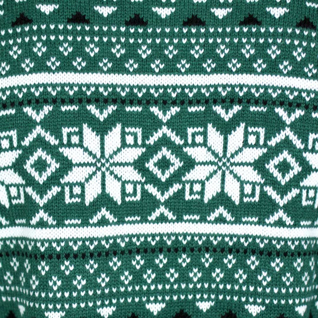 Classy Green and White Men's Christmas Jumper detail