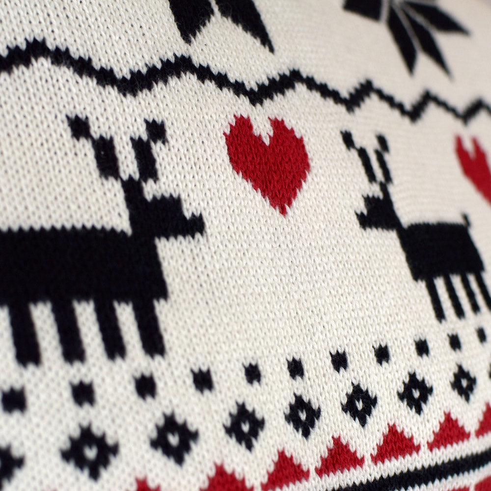 Classy Turtleneck Beige Organic Cotton Couples Christmas Jumper Reindeer
