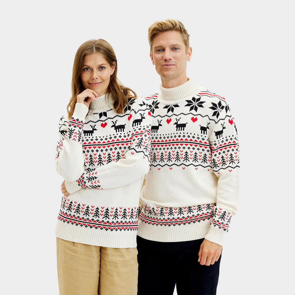 Classy Turtleneck Beige Organic Cotton Couple's Christmas Jumper