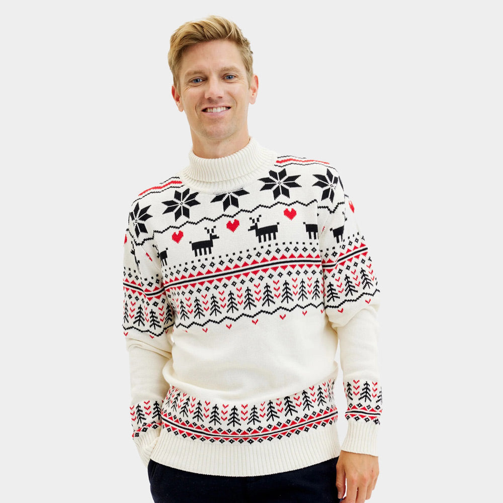 Classy Turtleneck Beige Organic Cotton Men's Christmas Jumper