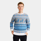 mens Classy White, Grey and Blue Couple's Christmas Jumper with Reindeers