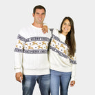 Classy White Organic Cotton Couple's Christmas Jumper Reindeers