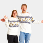 Classy White Organic Cotton Couple's Christmas Jumper with Reindeers