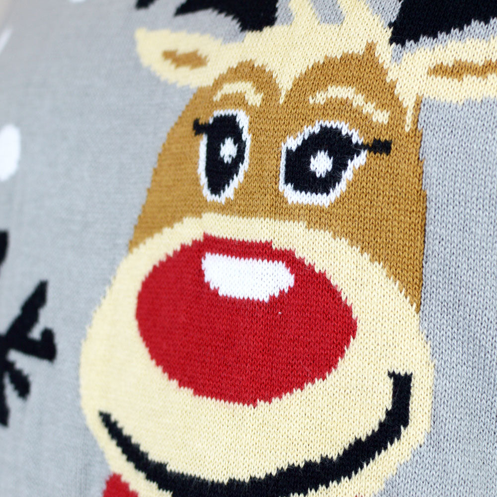 Organic Cotton Mens Grey Christmas Jumper Cute Reindeers