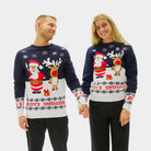 Couples Blue Boys and Girls Christmas Jumper with Santa and Rudolph

