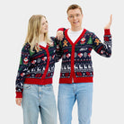 Couple's Blue and Red Cardigan Christmas Jumper