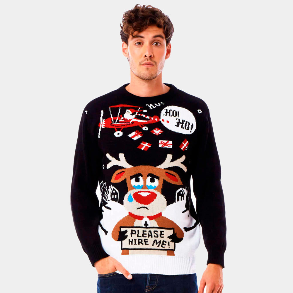 Mens Couple's Christmas Jumper with Reindeer looking for a Job