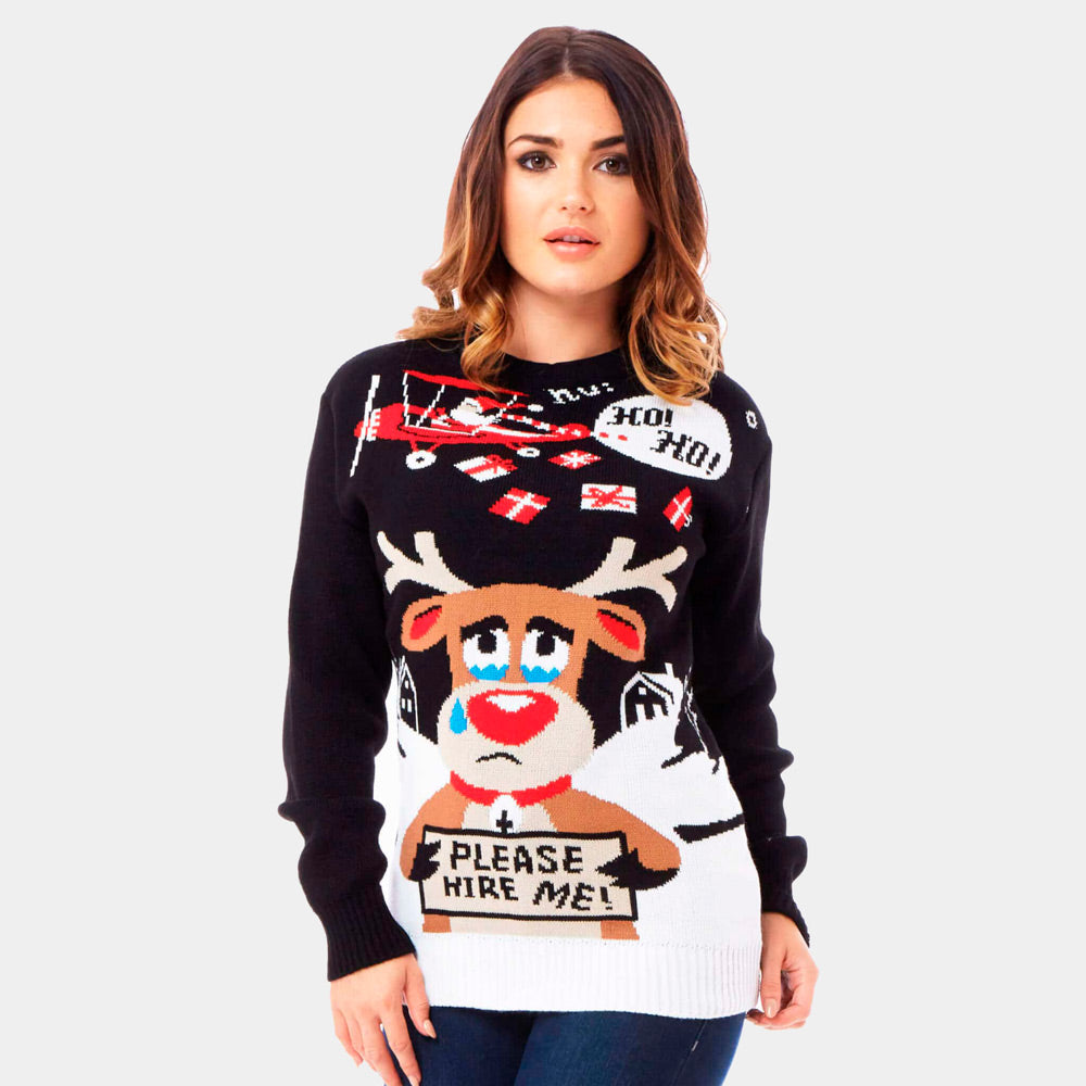 Couple's Christmas Jumper with Reindeer looking for a Job