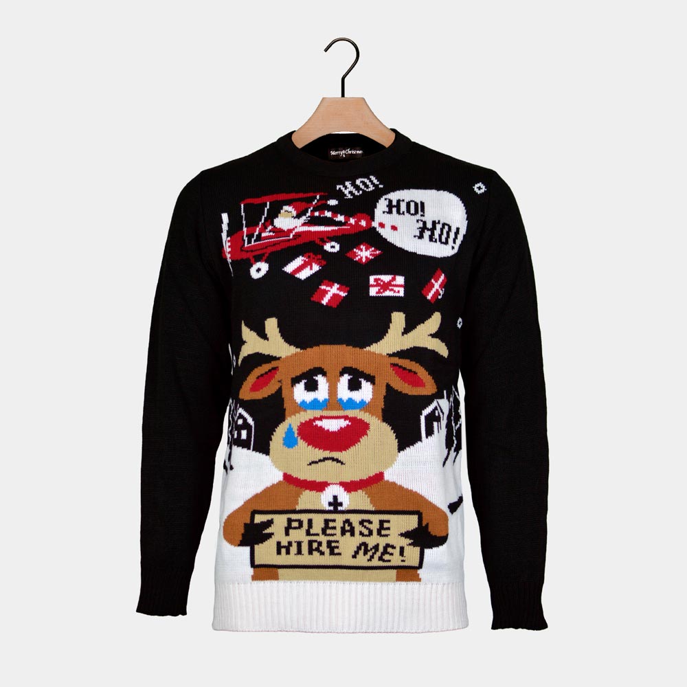 Couple's Christmas Jumper with Reindeer looking for a Job