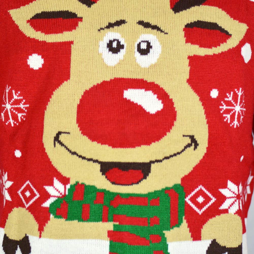 Couple's Christmas Jumper with Reindeer with Scarf detail