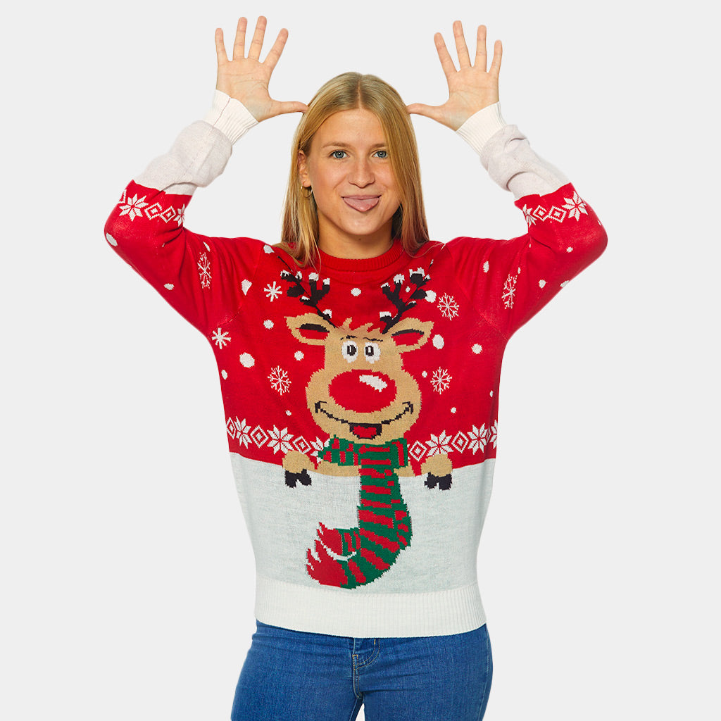 Couple's Christmas Jumper with Reindeer with Scarf womens