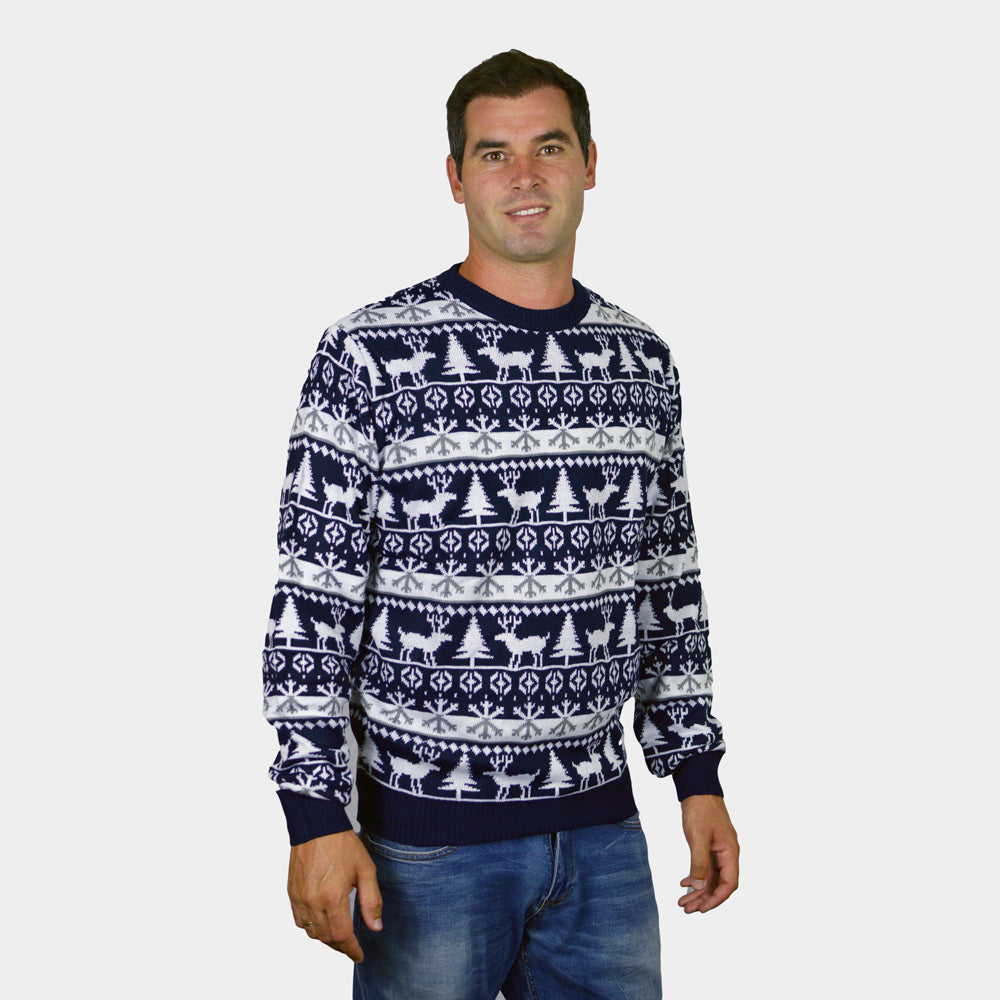 Couple's Christmas Jumper with Reindeers and Trees Strips mens