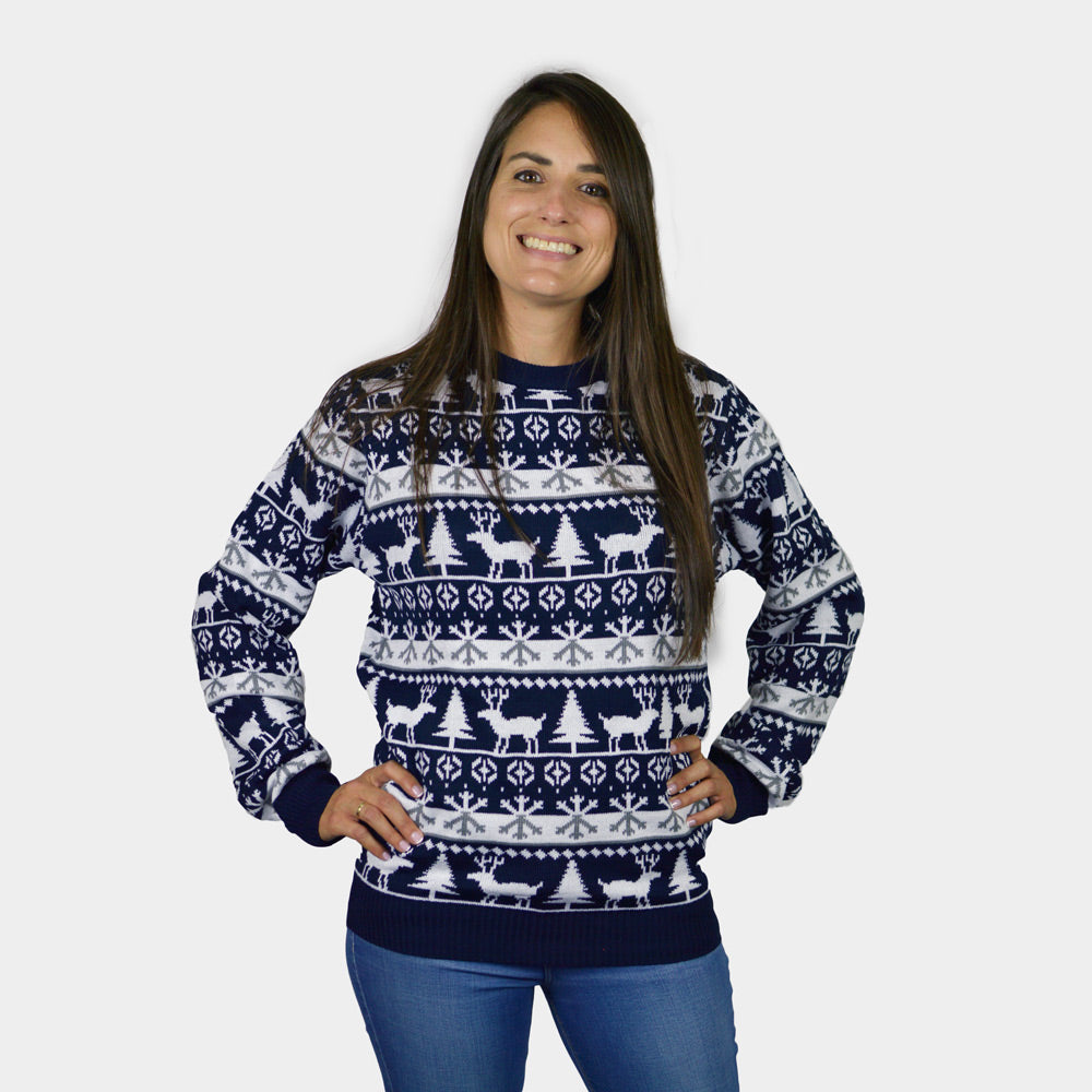 Couple's Christmas Jumper with Reindeers and Trees Strips womens