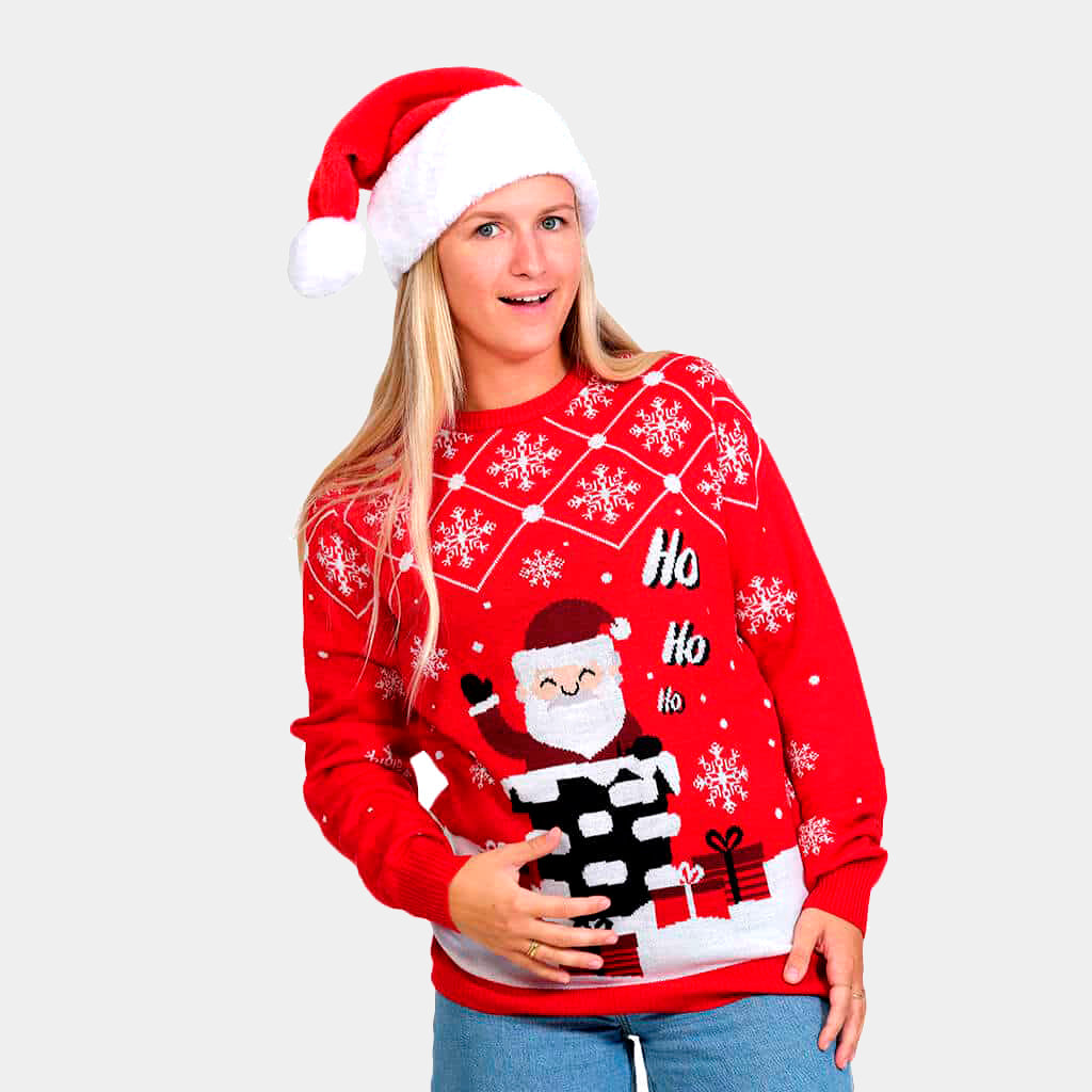 Couple's Christmas Jumper with Santa Coming through the Chimney womens