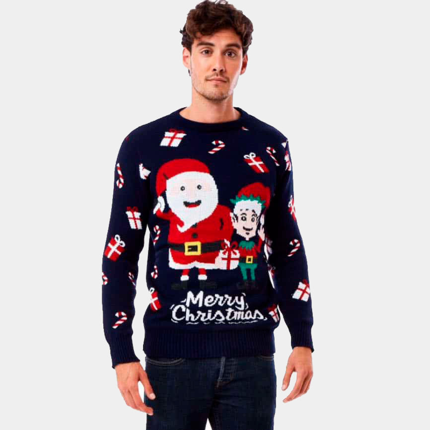 Couple's Christmas Jumper with Santa and Elf mens