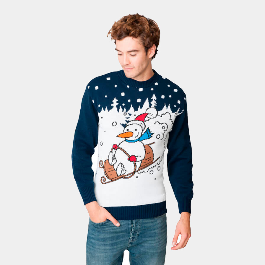 Couple's Christmas Jumper with Snowman on Sledge mens